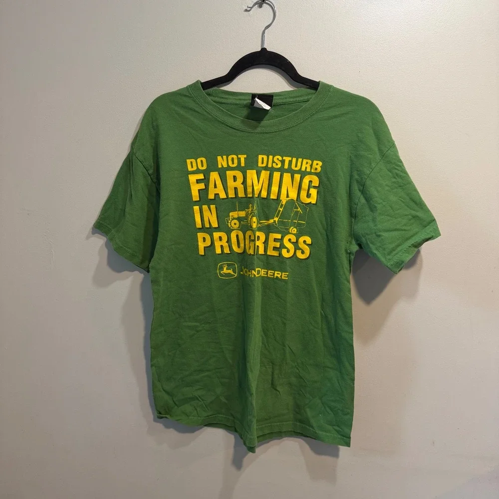 John Deere Kids Green Farming In Progress Graphic T-Shirt Cotton Size‎ M 10-12